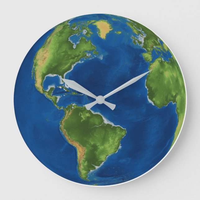 Watercolor Earth globe geography funny 3D illusion Large Clock (Front)