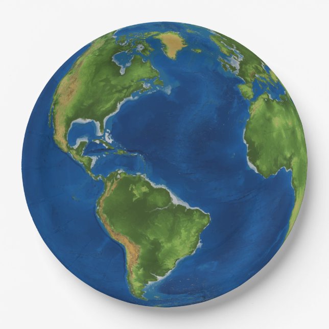 Watercolor Earth globe geography funny 3D illusion Paper Plate (Front)