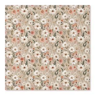 Watercolor Earth Tone Boho Coral Pink White Floral Wallpaper