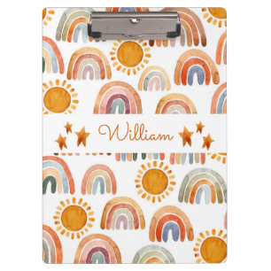 Watercolor Earthy Modern Boho Rainbow Name  Clipboard