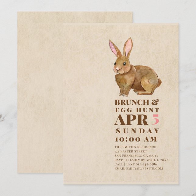 Watercolor Easter Brunch and Egg Hunt Invitation (Front/Back)