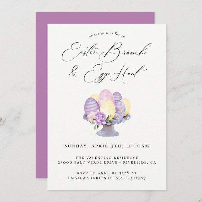 Watercolor Easter Brunch Egg Hunt Invitation (Front/Back)