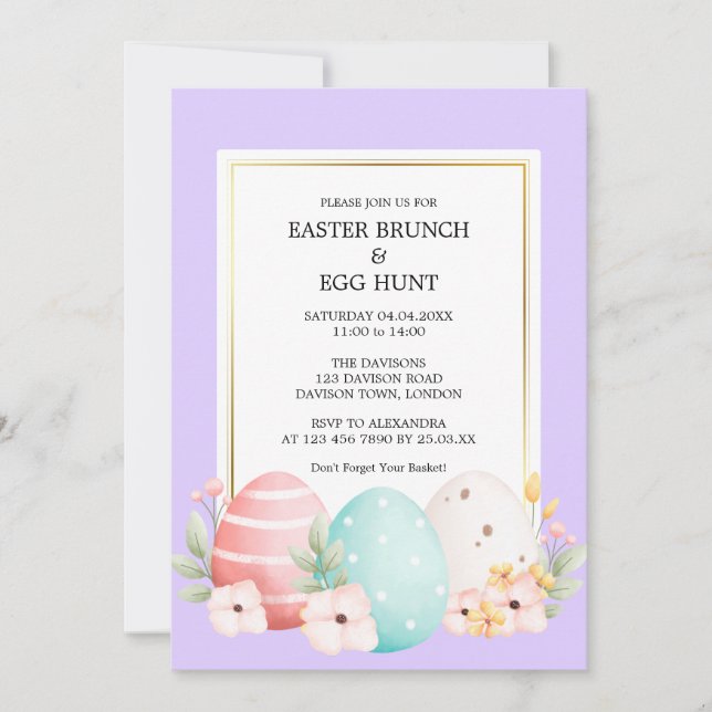 Watercolor Easter Brunch & Egg Hunt Invitation (Front)