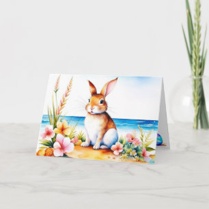 Watercolor Easter Bunny Beach Holiday Card
