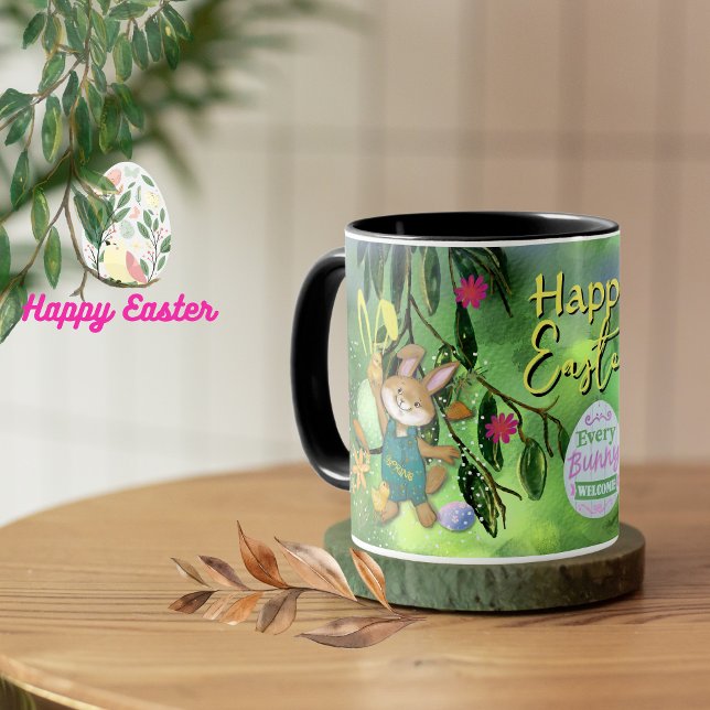 Watercolor Easter Bunny Chicken Custom  Mug (Watercolor Easter Bunny Chicken Custom Mug)