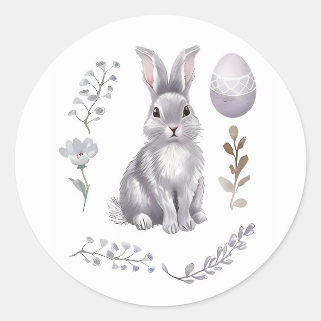 Watercolor Easter Bunny Classic Round Sticker (Front)