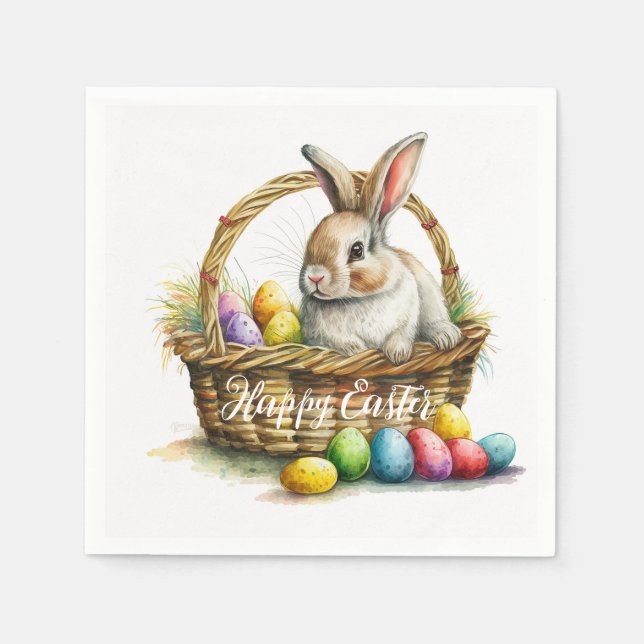 Watercolor Easter Bunny Elegant Art Paper Napkins (Front)