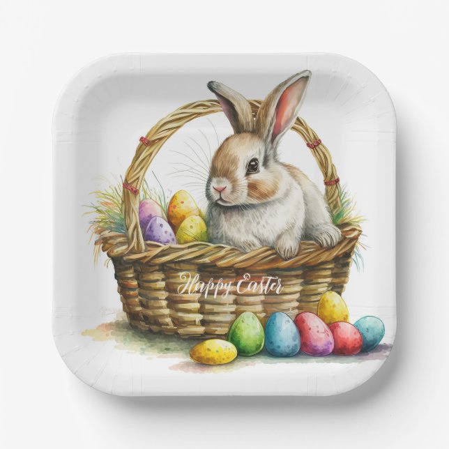Watercolor Easter Bunny  Elegant Paper Plate (Front)