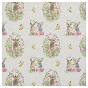 Watercolor Easter Bunny Floral Easter Egg Fabric