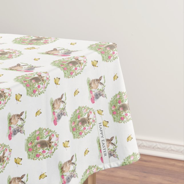 Watercolor Easter Bunny Floral Easter Egg Tablecloth (In Situ)