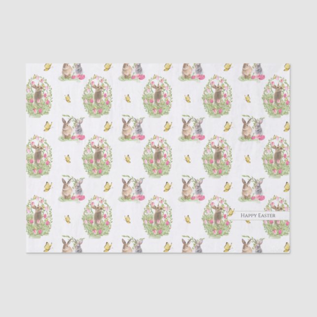 Watercolor Easter Bunny Floral Easter Egg Tissue Paper (Front)