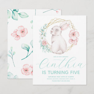 Watercolor Easter Bunny Floral Gold Wreath Invitation