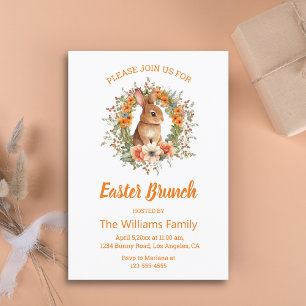 watercolor easter bunny floral orange brunch invitation