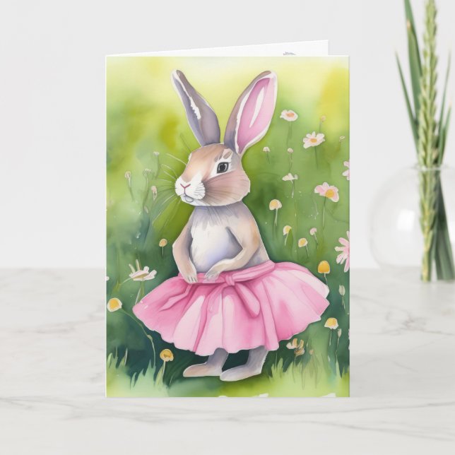 Watercolor Easter Bunny For Granddaughter Holiday Card (Front)