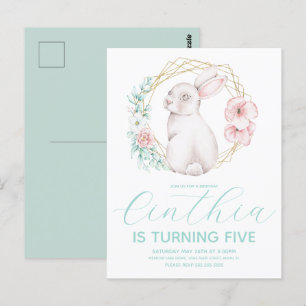 Watercolor Easter Bunny Girl Birthday Pastel   Postcard