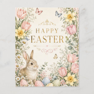 Watercolor Easter Bunny Greeting Card, Pastel Flyer