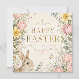 Watercolor Easter Bunny Greeting Card, Pastel Invitation