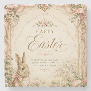 Watercolor Easter Bunny Greeting Card, Pastel Stone Coaster