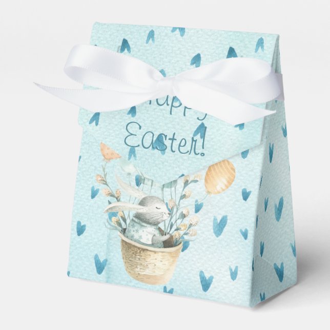 Watercolor Easter Bunny Hot Air Balloon Favor Box (Front Side)