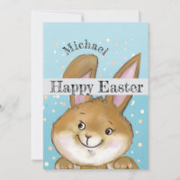 Watercolor Easter Bunny Kids Blue Holiday Card