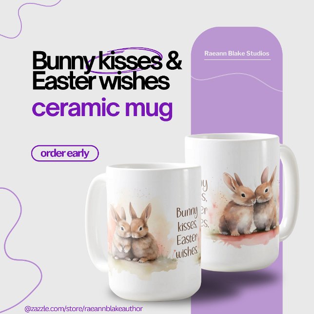 Watercolor Easter Bunny Kisses Ceramic Mug (Creator Uploaded)