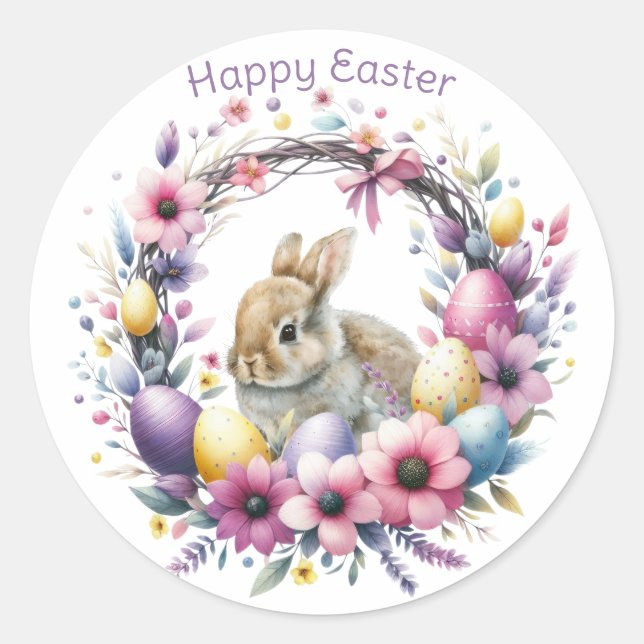 Watercolor Easter Bunny Personalized Classic Round Sticker (Front)
