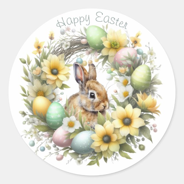 Watercolor Easter Bunny Personalized Classic Round Sticker (Front)