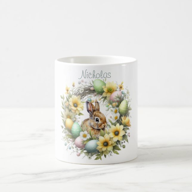 Watercolor Easter Bunny Personalized Coffee Mug (Center)