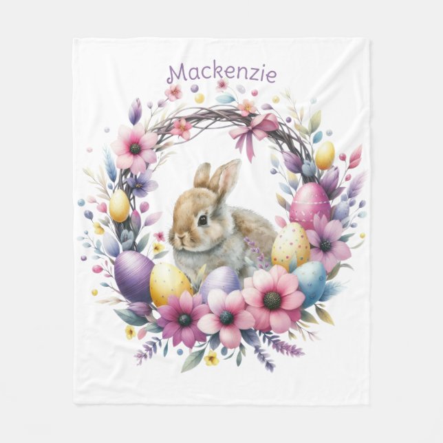 Watercolor Easter Bunny Personalized Fleece Blanket (Front)