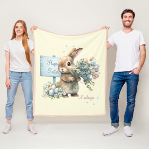 Watercolor Easter Bunny Personalized Fleece Blanket