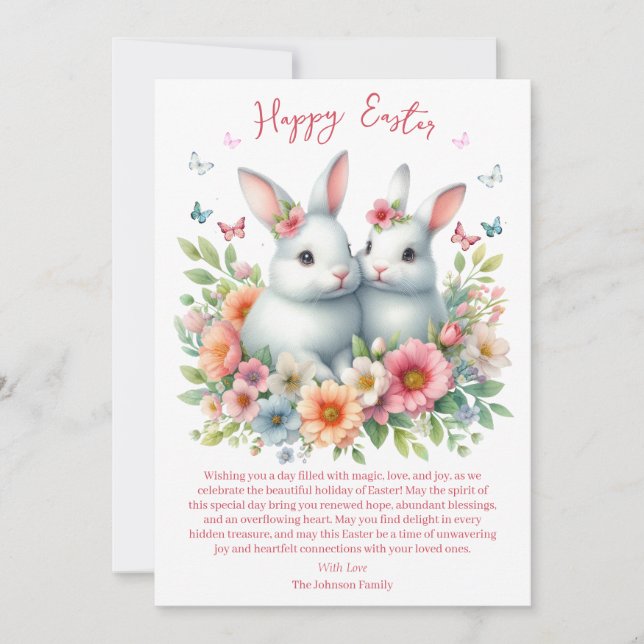 Watercolor Easter Bunny Personalized Holiday Card (Front)
