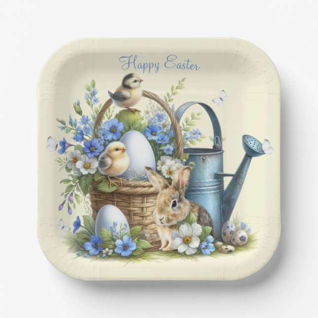 Watercolor Easter Bunny Personalized Paper Plate (Front)