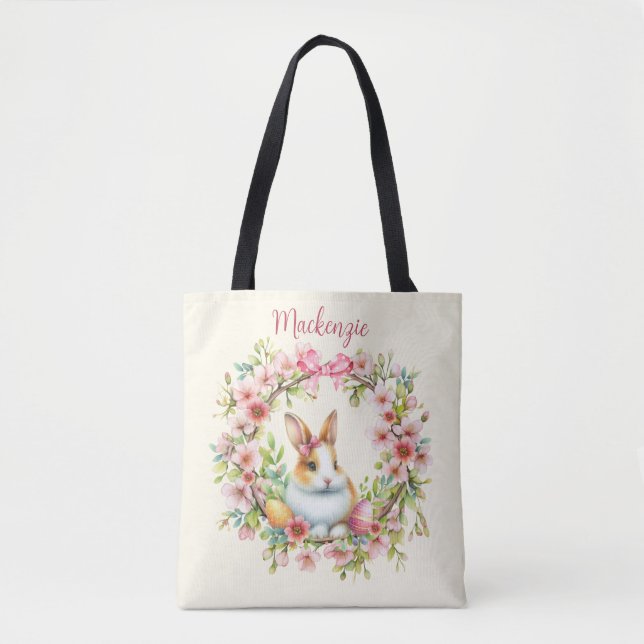 Watercolor Easter Bunny Personalized Tote Bag (Front)