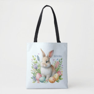 Watercolor Easter Bunny Personalized Tote Bag
