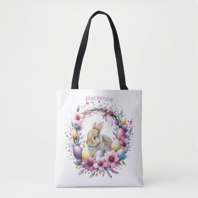 Watercolor Easter Bunny Personalized Tote Bag (Front)