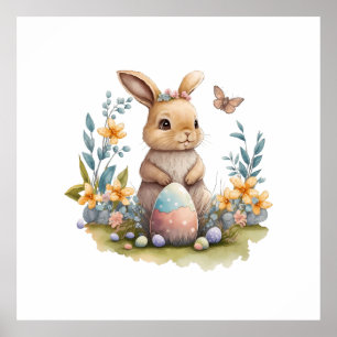 Watercolor Easter bunny poster