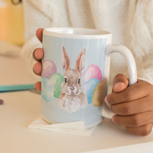 Watercolor Easter Bunny Rabbit with Eggs Coffee Mug (Creator Uploaded)