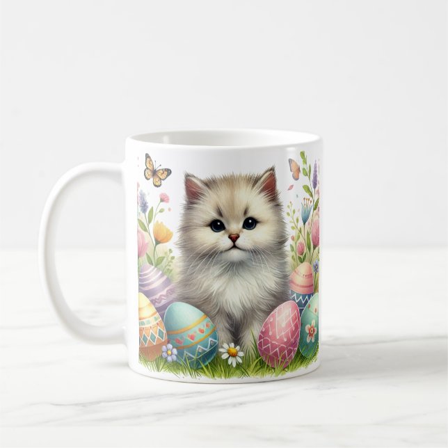 Watercolor Easter Cat Mug – Pastel Spring Design (Left)