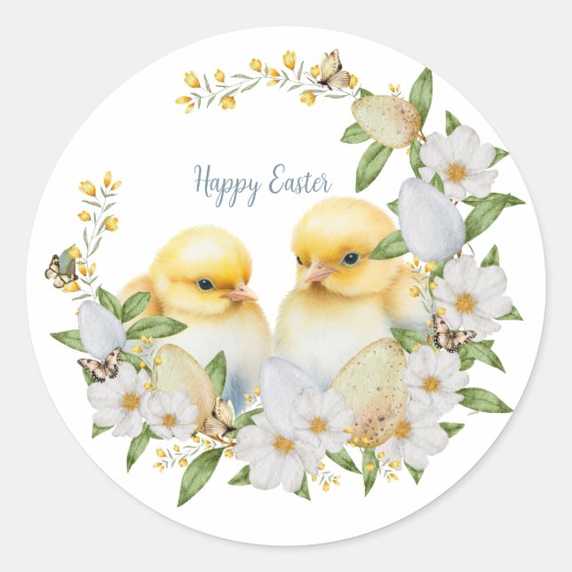 Watercolor Easter Chick Personalized Classic Round Sticker (Front)