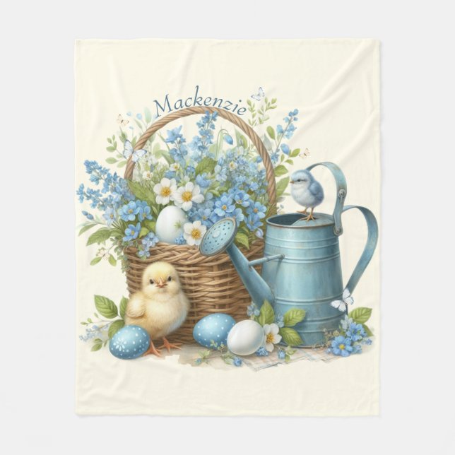 Watercolor Easter Chick Personalized Fleece Blanket (Front)