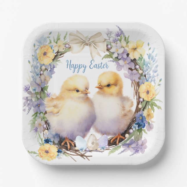Watercolor Easter Chick Personalized Paper Plate (Front)