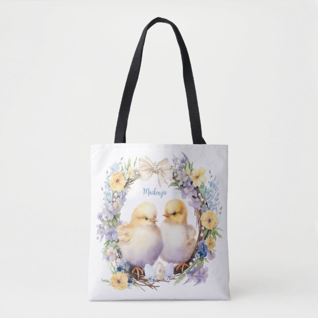 Watercolor Easter Chick Personalized Tote Bag (Front)