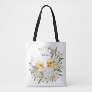 Watercolor Easter Chick Personalized Tote Bag