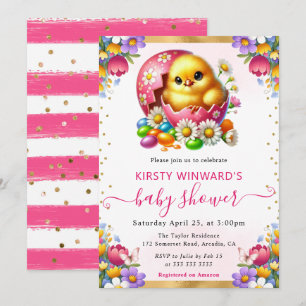 Watercolor Easter Chick Spring Flowers Baby Shower Invitation
