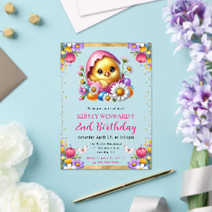 Watercolor Easter Chick Spring Flowers Birthday Acrylic Invitations