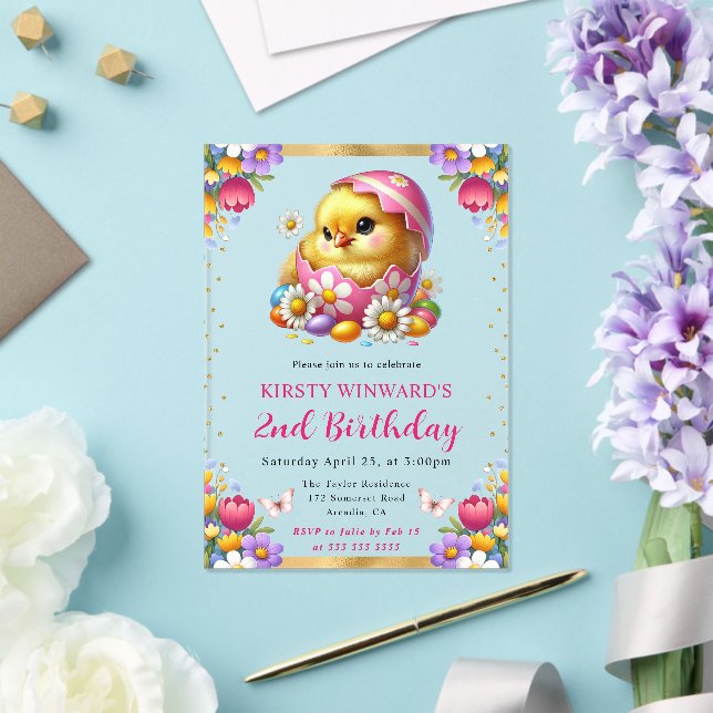 Watercolor Easter Chick Spring Flowers Birthday Acrylic Invitations (Insitu (Wedding))