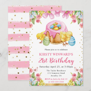 Watercolor Easter Chicks Spring 21st Birthday Invitation