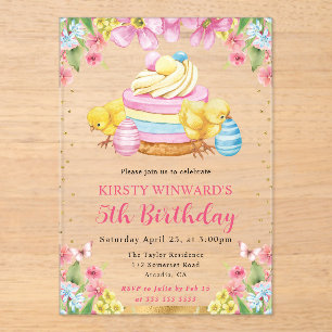 Watercolor Easter Chicks Spring 5th Birthday Acrylic Invitations