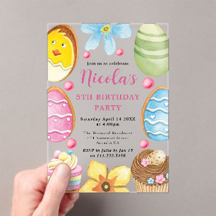 Watercolor Easter Cookie 5th Birthday Acrylic Invitations