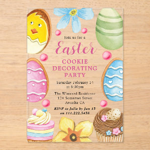 Watercolor Easter Cookie Decorating Party Acrylic Invitations